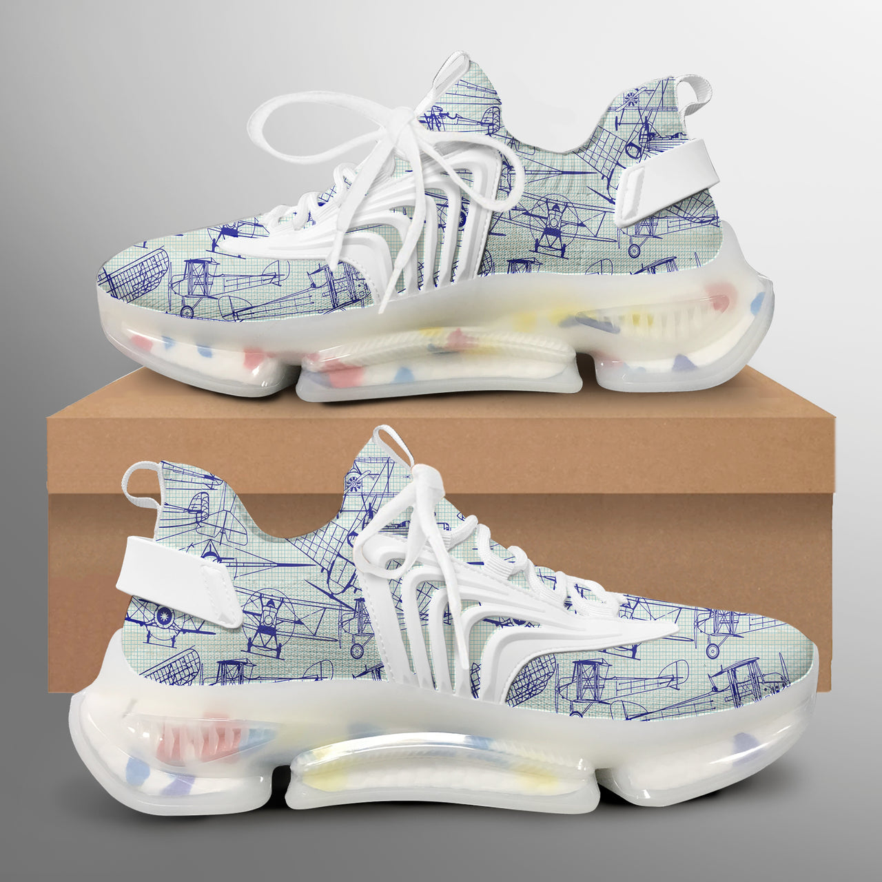 Amazing Drawings of Old Aircrafts Designed Fashion Running Shoes