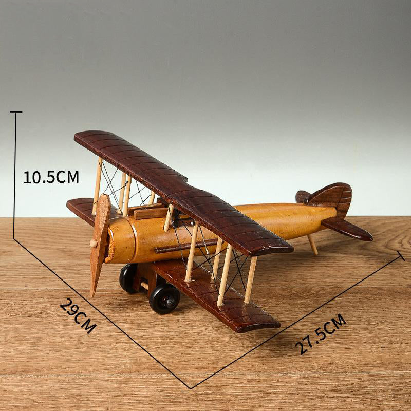 Solid Wood Retro Handmade Desktop Airplane Model Decoration