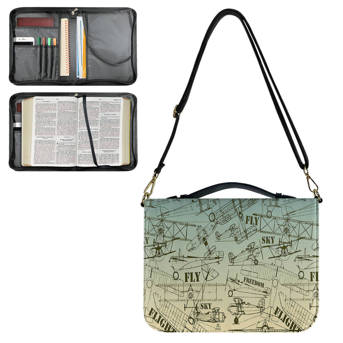 Retro Airplanes & Text 2 Designed PU Accessories Bags Strap Style