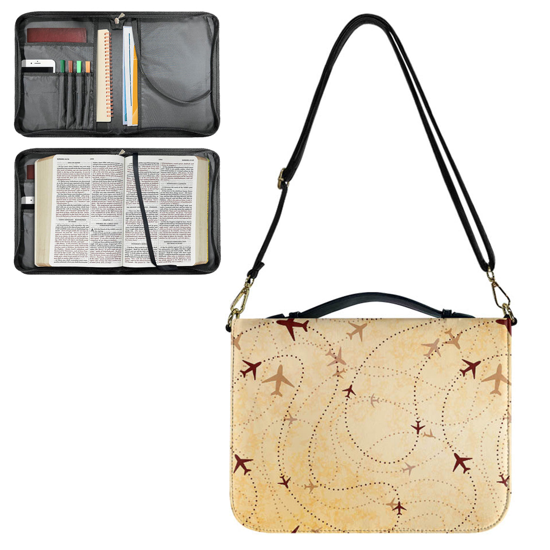 Vintage Travelling with Aircraft Designed PU Accessories Bags Strap Style