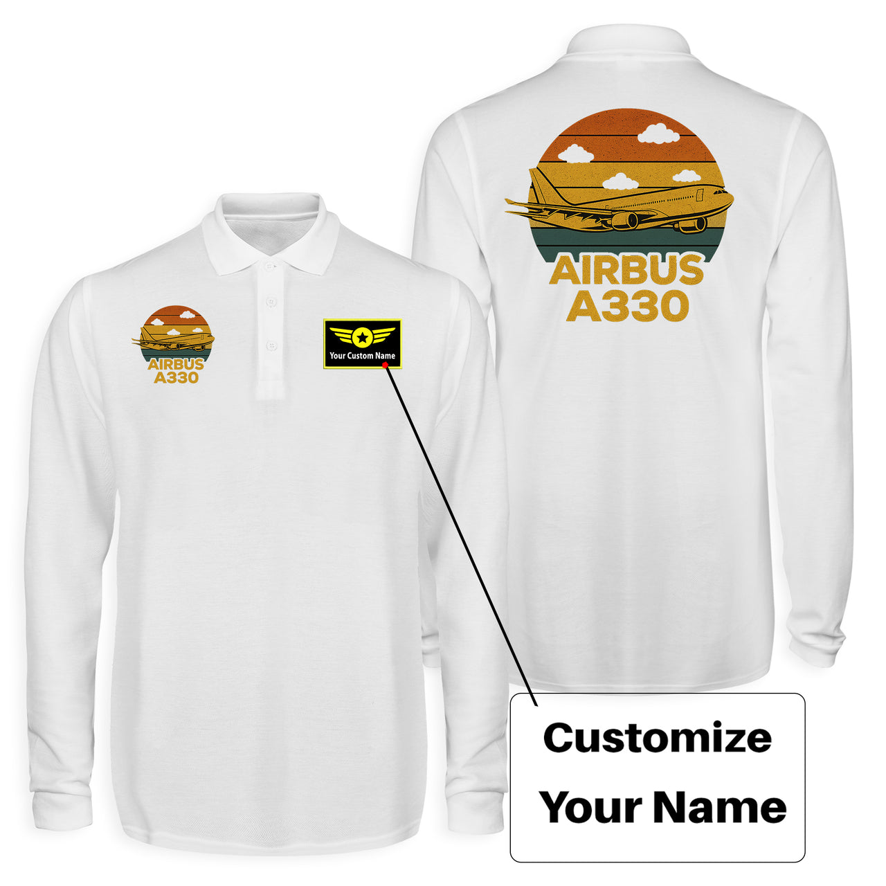 Retro Airbus A330 Designed Long Sleeve Polo T-Shirts (Double-Side)