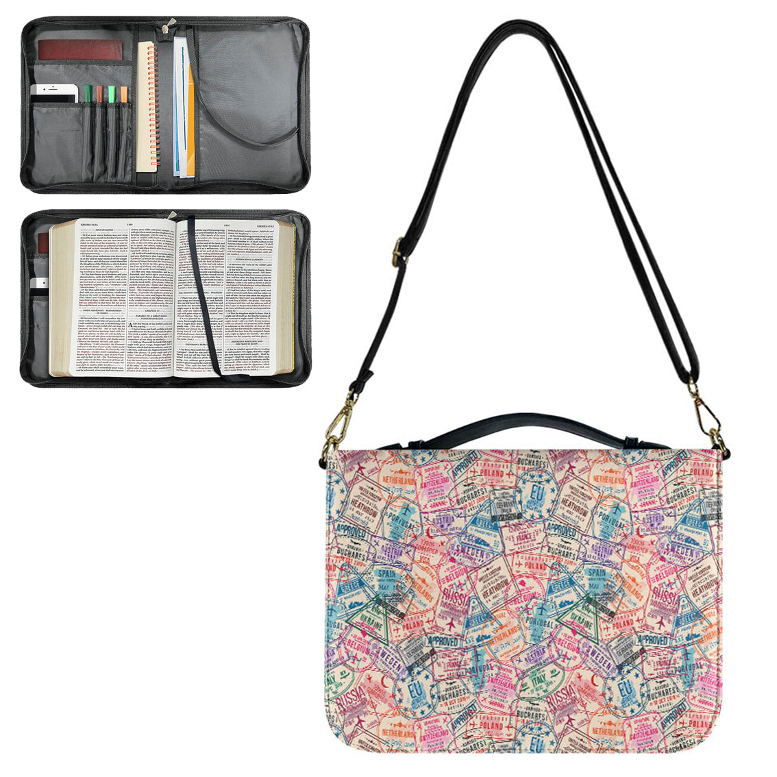 Passport Stamps 2 Designed PU Accessories Bags Strap Style