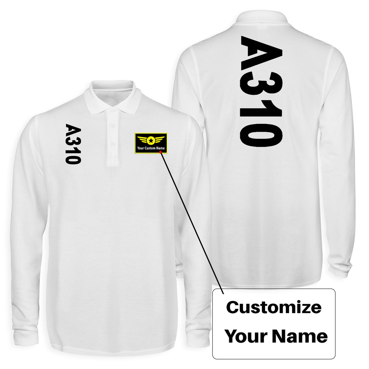 A310 Text Designed Long Sleeve Polo T-Shirts (Double-Side)