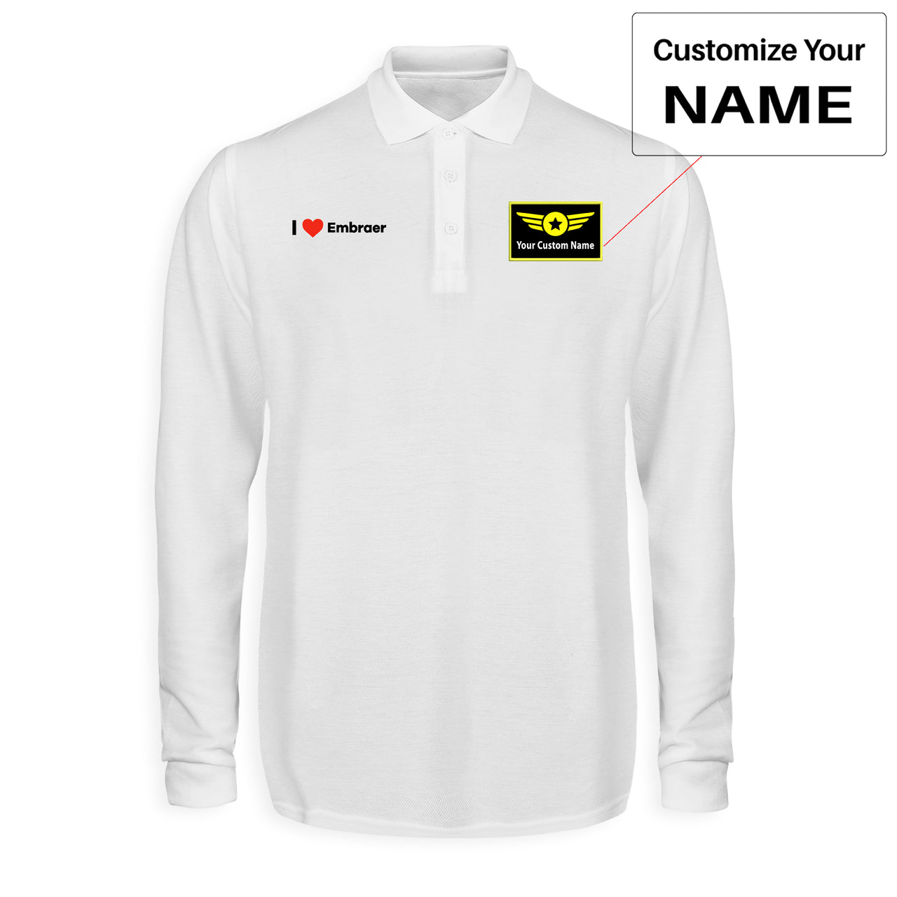 I Love Embraer Designed Long Sleeve Polo T-Shirts