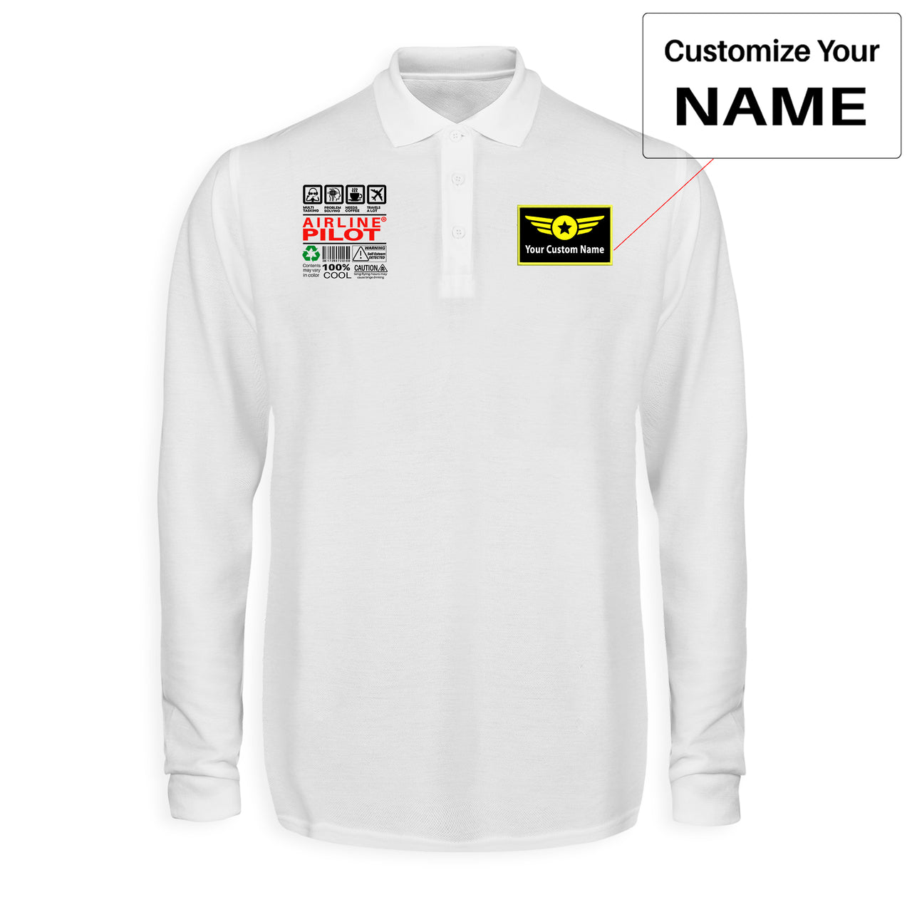 Airline Pilot Label Designed Long Sleeve Polo T-Shirts