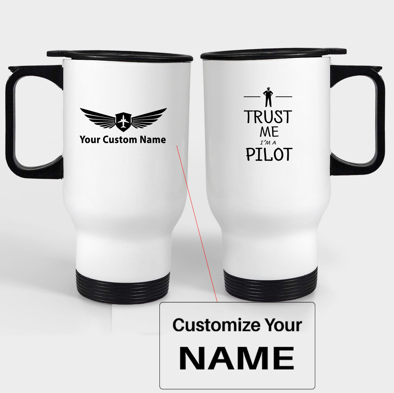 Trust Me I'm a Pilot Designed Travel Mugs (With Holder)