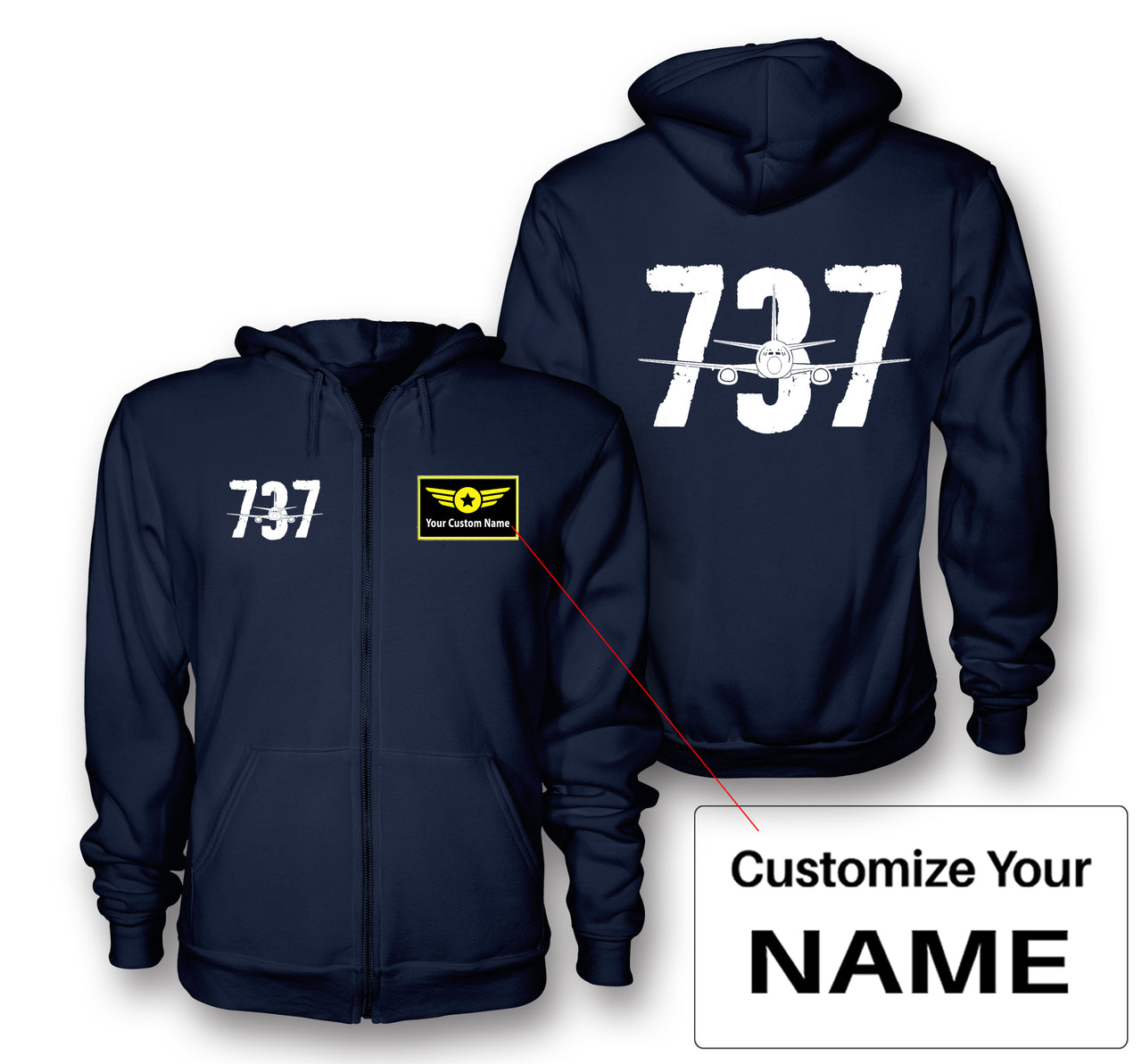 Boeing 737 Designed Designed Zipped Hoodies