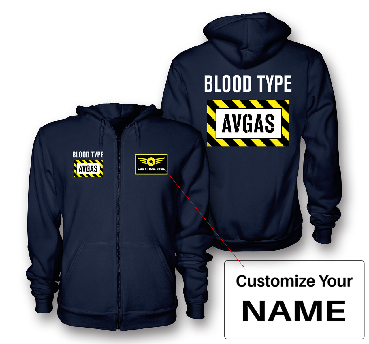 Blood Type AVGAS Designed Zipped Hoodies