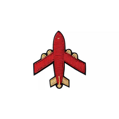 Jumbo Jet Embroidery aviation-themed brooch, polished alloy.