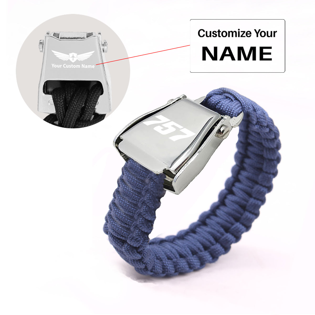 757 Flat Text Design Airplane Seat Belt Bracelet