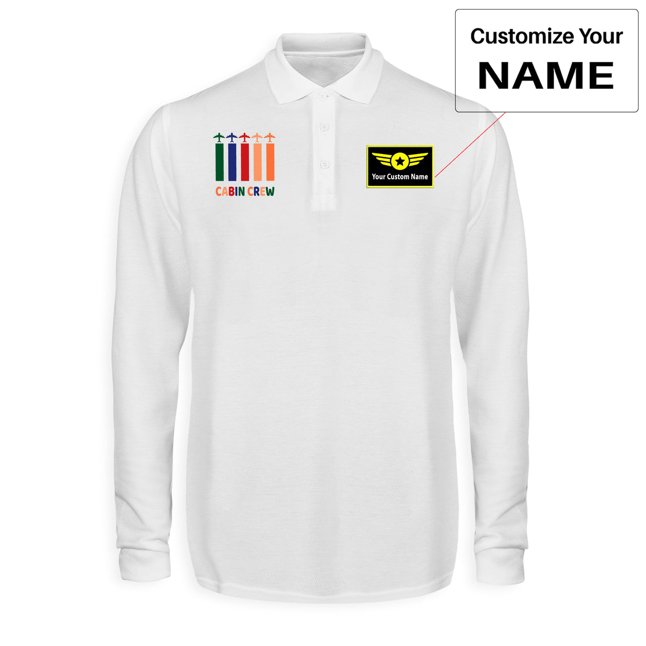 Colourful Cabin Crew Designed Long Sleeve Polo T-Shirts