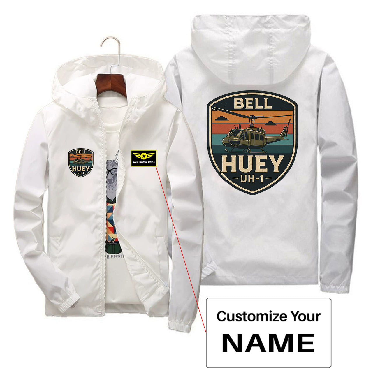 Retro BELL HUEY UH-1 Designed Thin Windbreaker Jackets