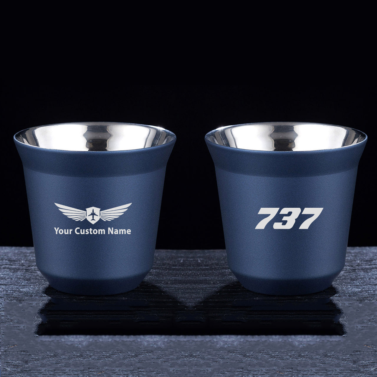 737 Flat Text Designed Double Wall Stainless Steel Coffee Mugs