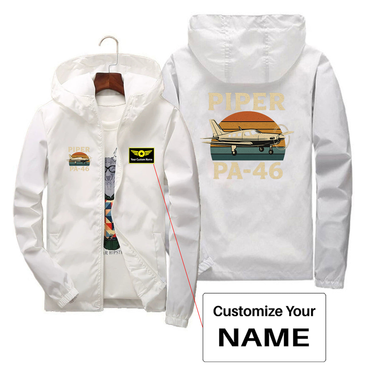 Retro Piper PA-46 Designed Thin Windbreaker Jackets
