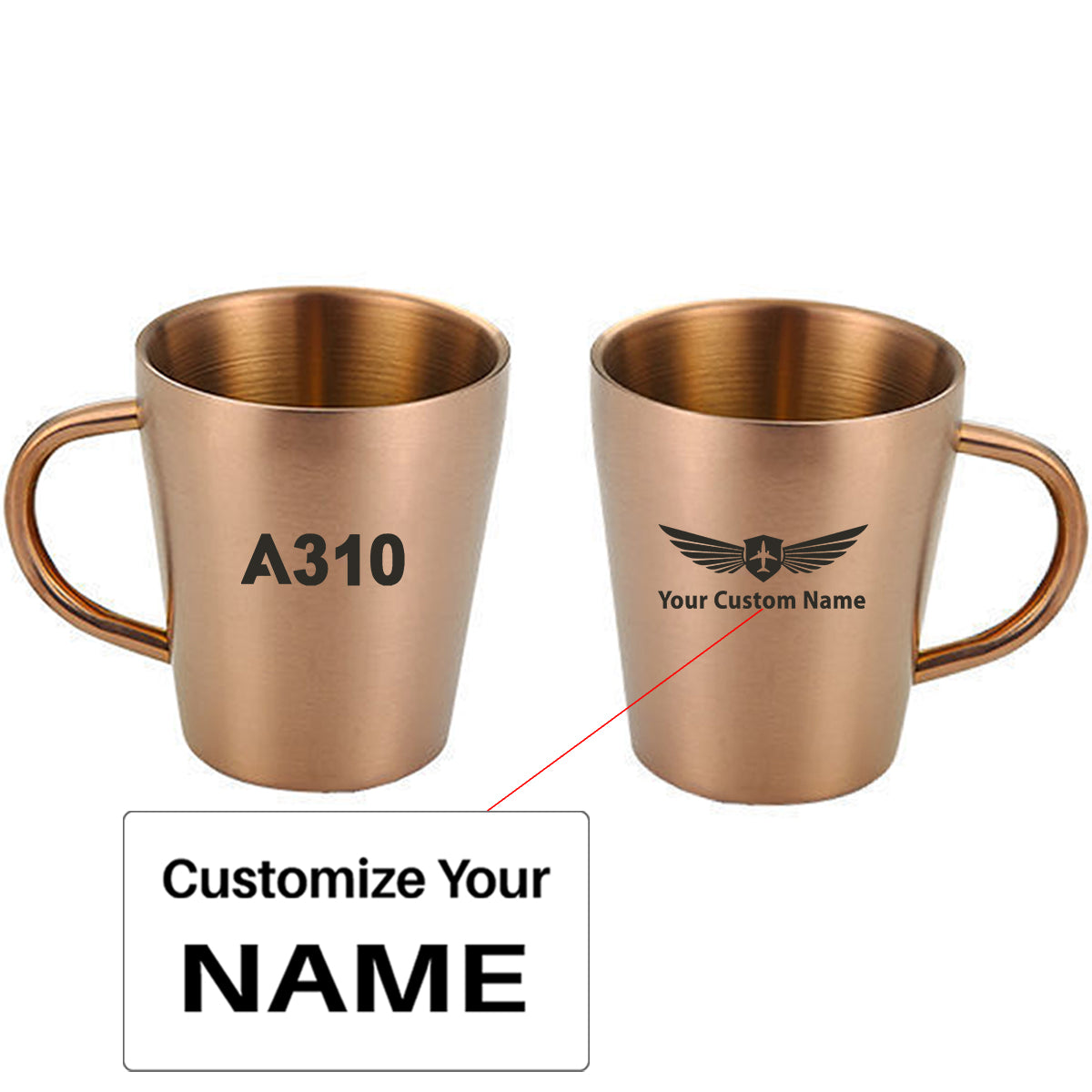 A310 Flat Text Designed Stainless Steel Coffee Mugs