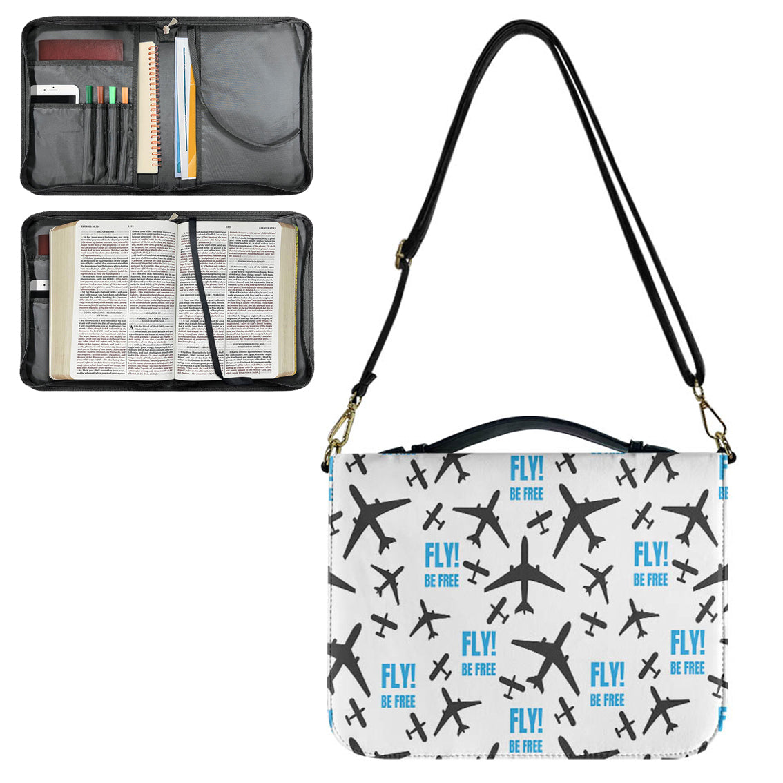 Fly Be Free White 2 Designed PU Accessories Bags Strap Style