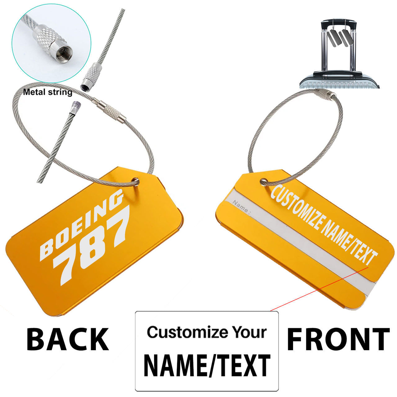 Boeing 787 & Text Designed Fashion Metal Luggage Tags