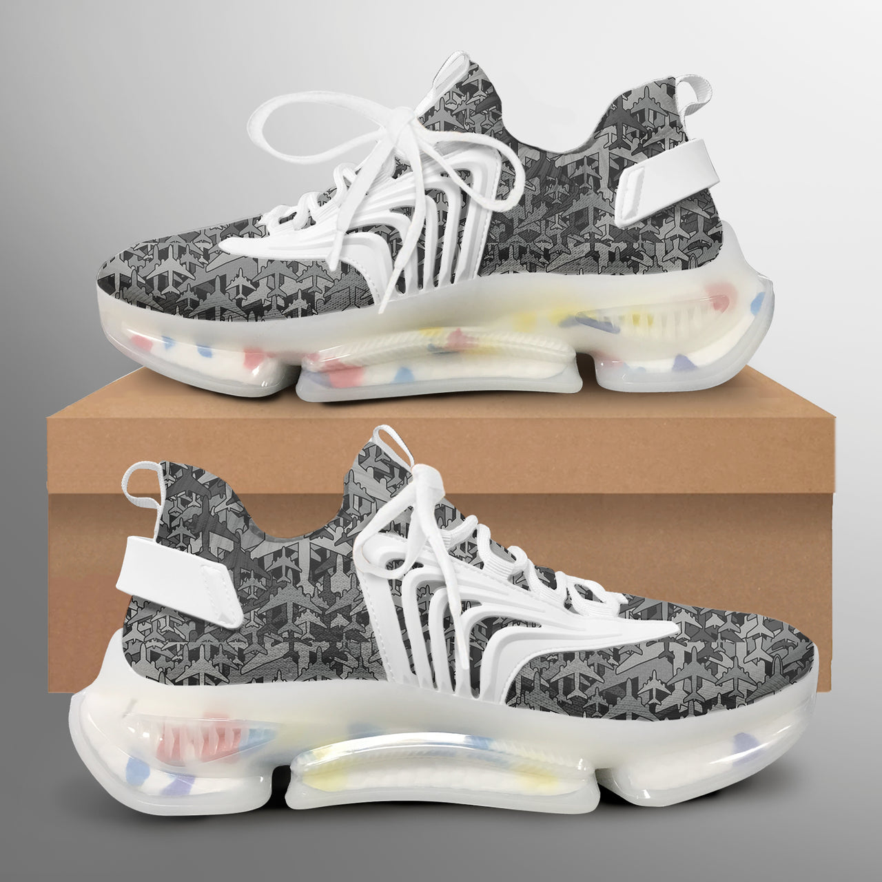 Dark Coloured Airplanes Designed Fashion Running Shoes