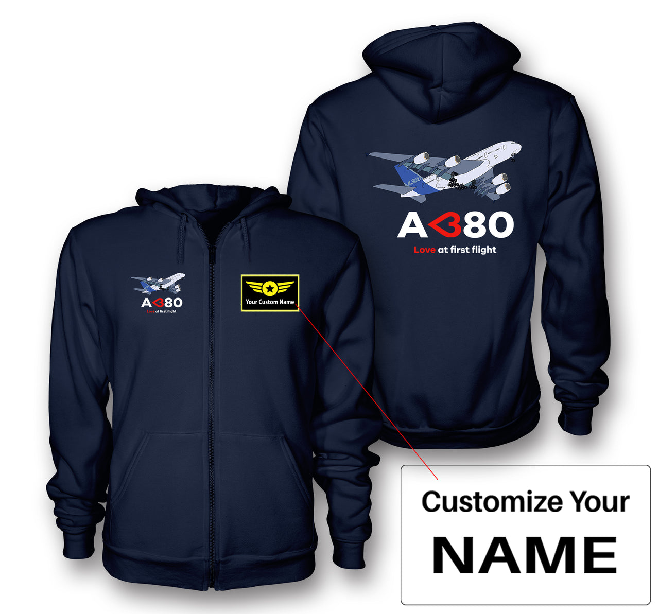 Airbus A380 Love at first flight Designed Zipped Hoodies
