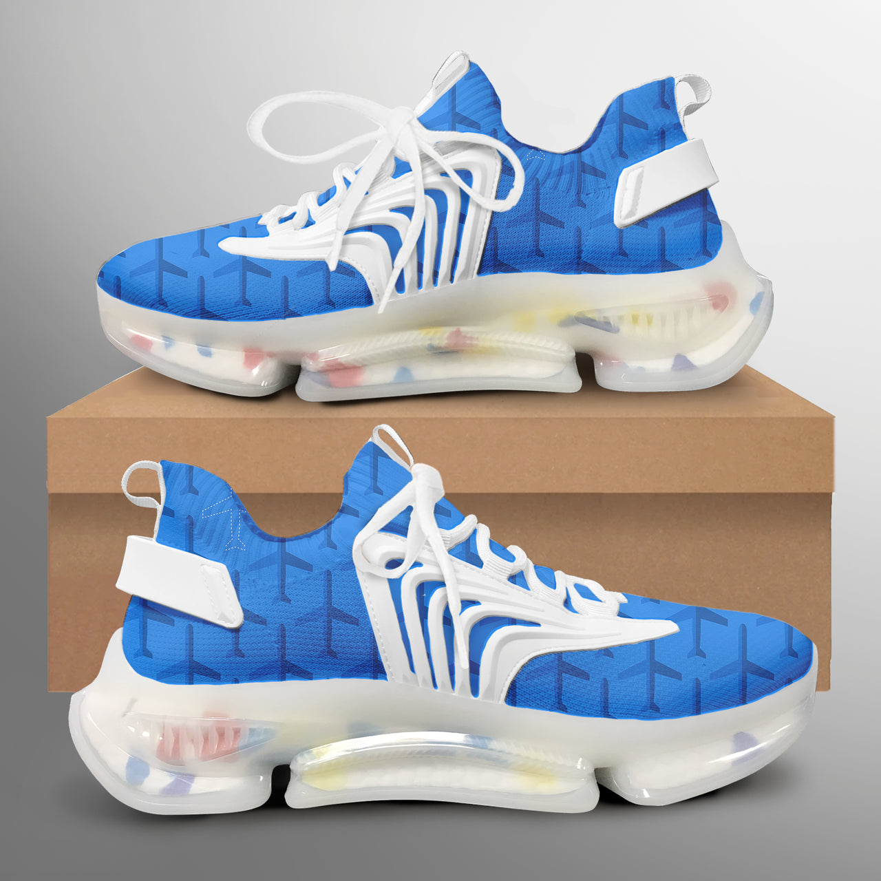 Blue Seamless Airplanes Designed Fashion Running Shoes