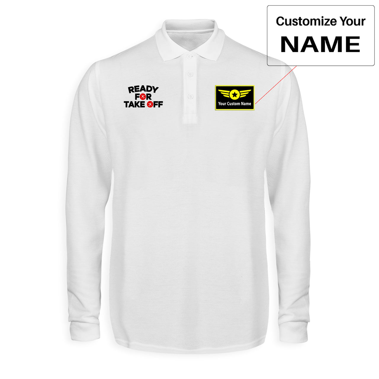 Ready For Takeoff Designed Long Sleeve Polo T-Shirts