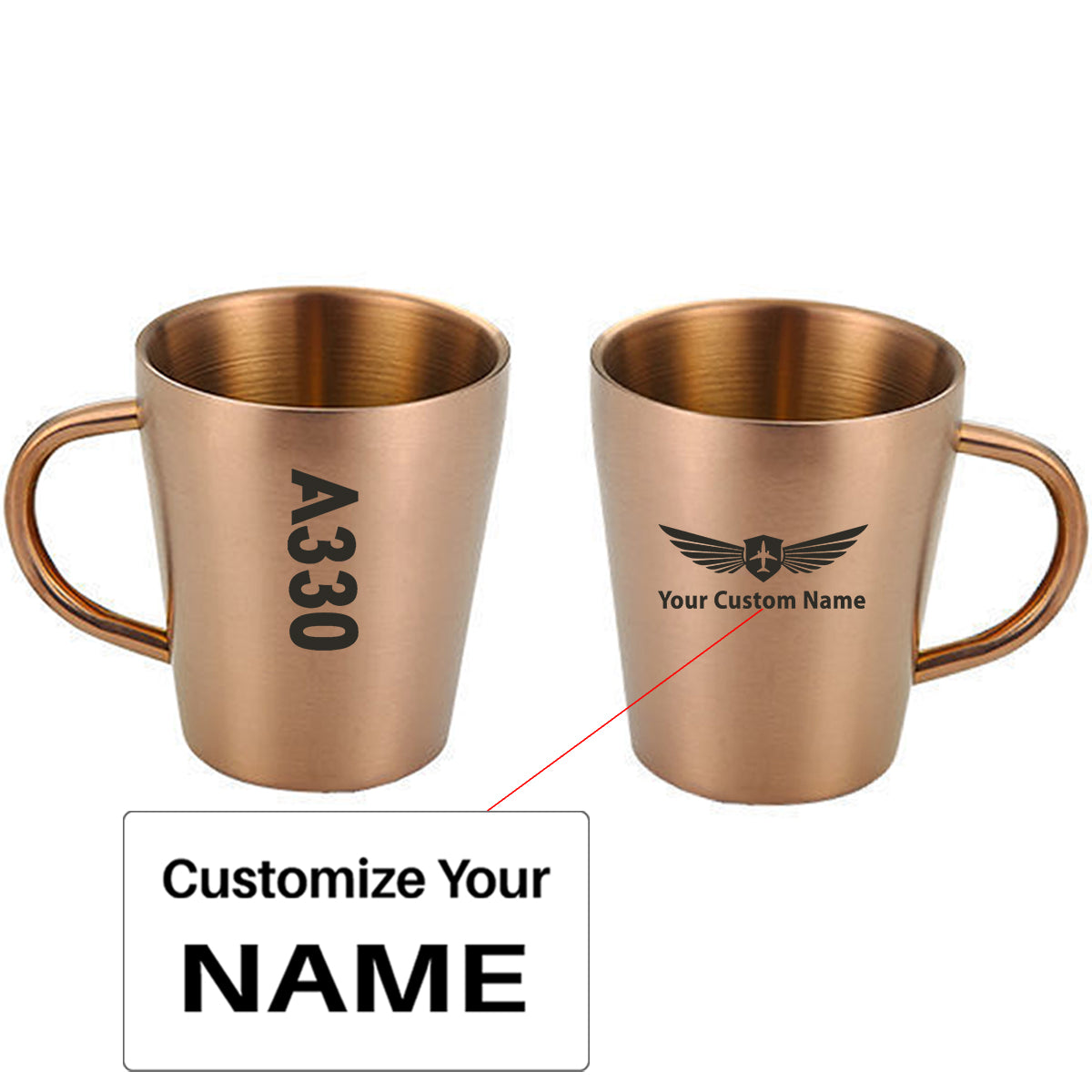 A330 Text Designed Stainless Steel Coffee Mugs