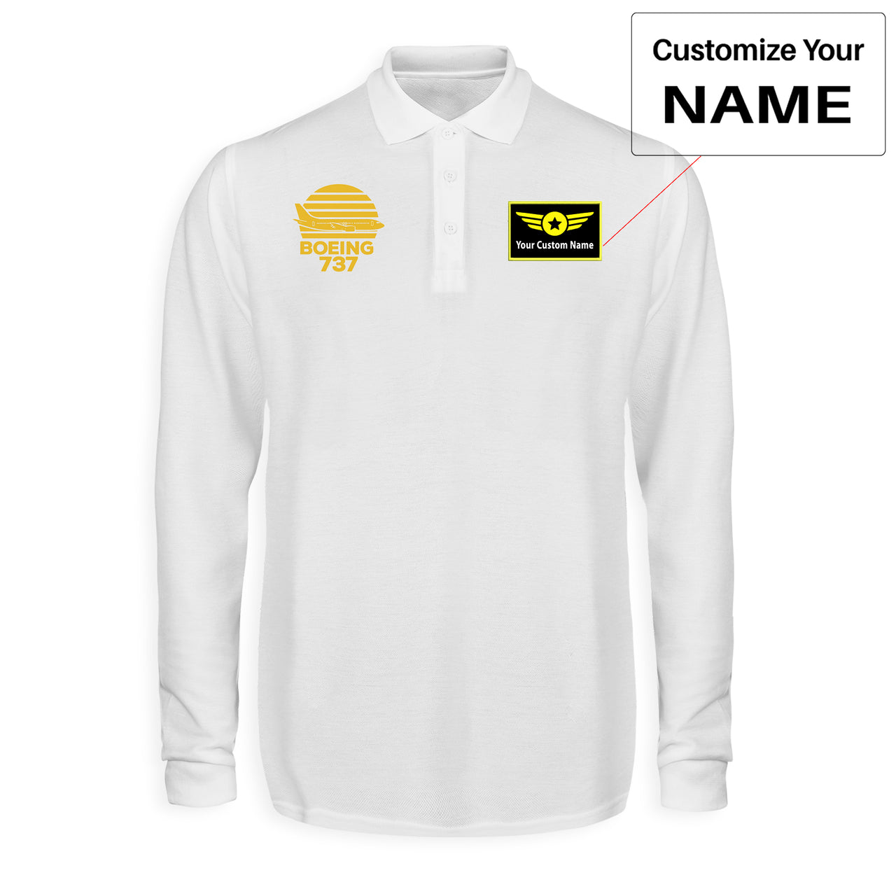 Retro Boeing 737 Designed Long Sleeve Polo T-Shirts