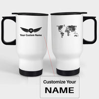 Thumbnail for World Map (Text) Designed Travel Mugs (With Holder)