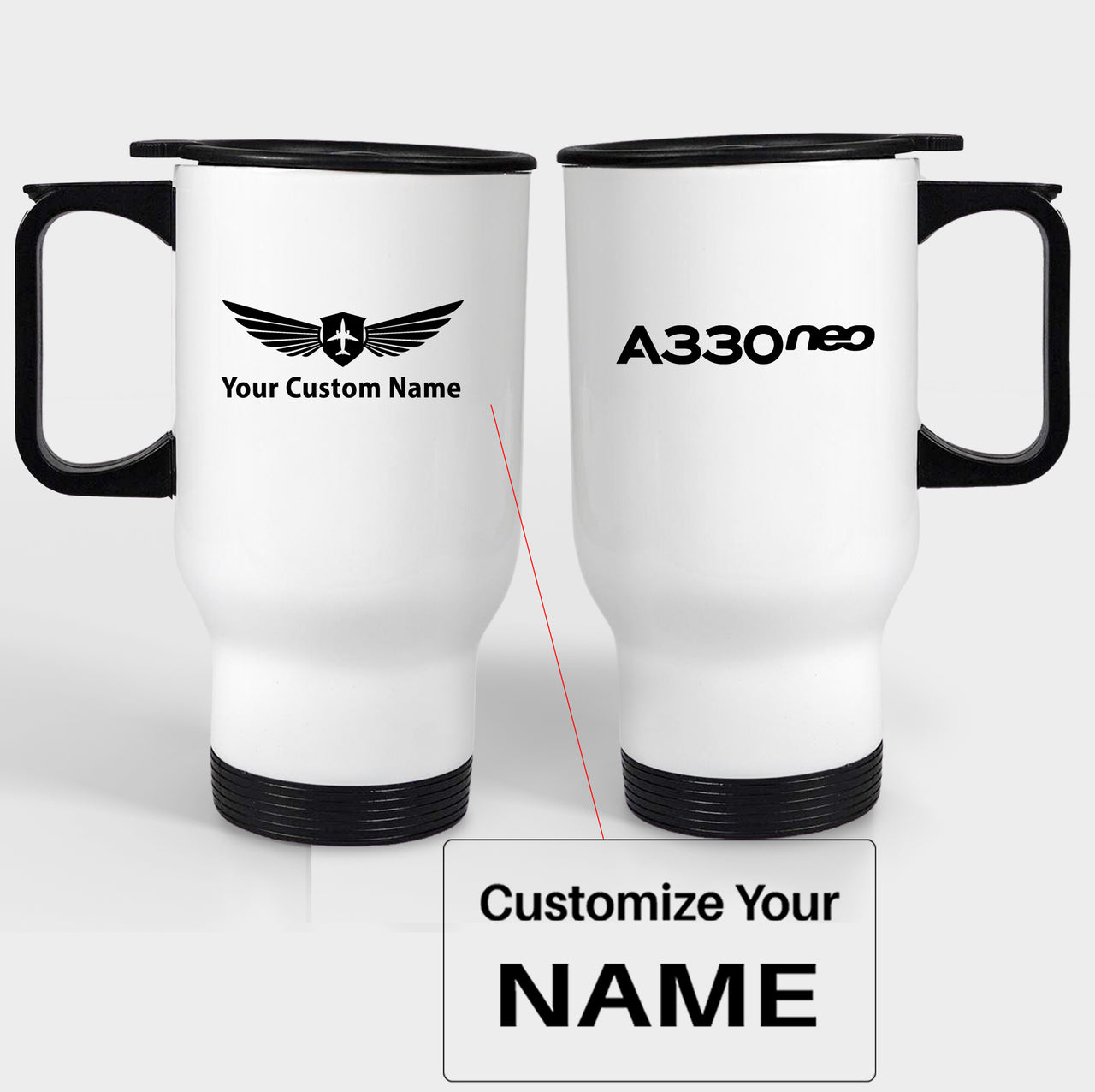 A330neo & Text Designed Travel Mugs (With Holder)