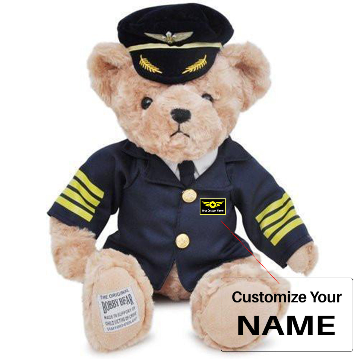 Custom Name (Special Badge) Teddy Bear & Cabin Crew  & Captain Pilot & Dolls
