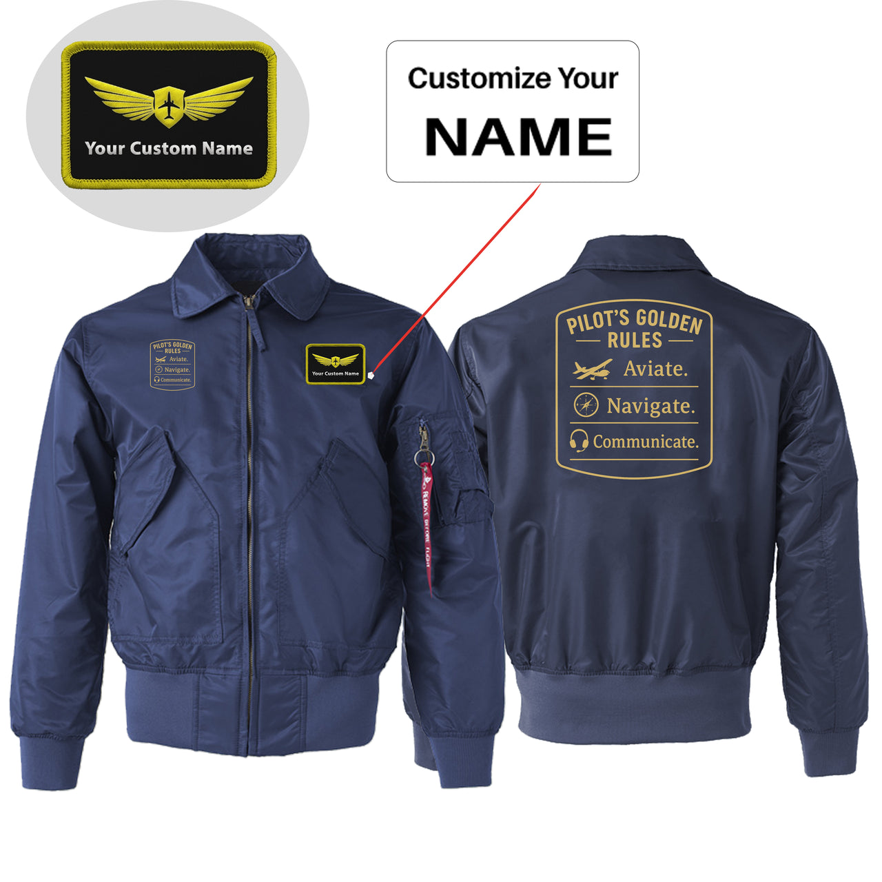 Pilot's Golden Rules Designed Embroidered Patch Attachable Jackets