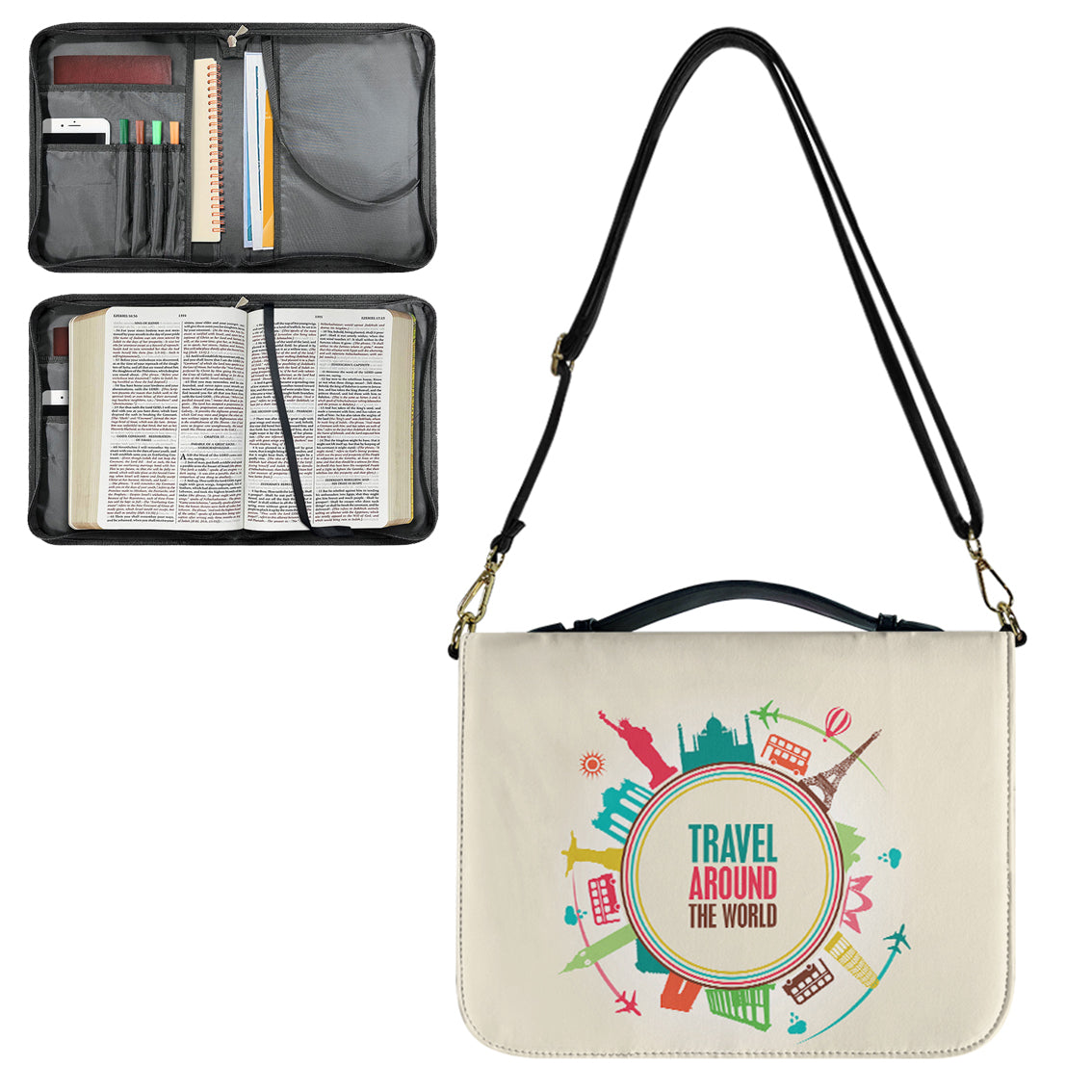 Travel Around The World Designed PU Accessories Bags Strap Style