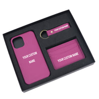 Thumbnail for Your Custom Name Design Pebble Leather Phone Case For iPhone Keychain Card Holder Business Gift Set
