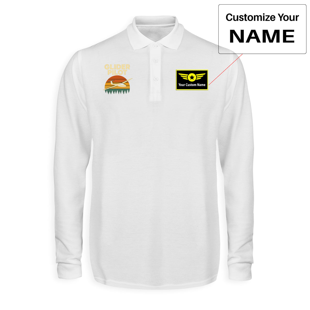 Retro Glider Designed Long Sleeve Polo T-Shirts