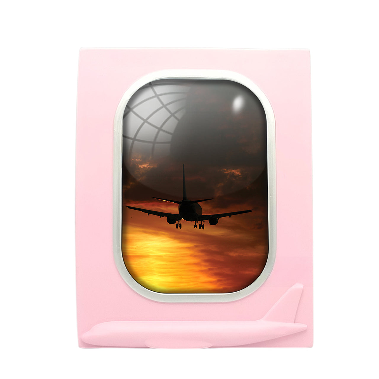 Beautiful Aircraft Landing at Sunset Designed Airplane Window Photo Frame