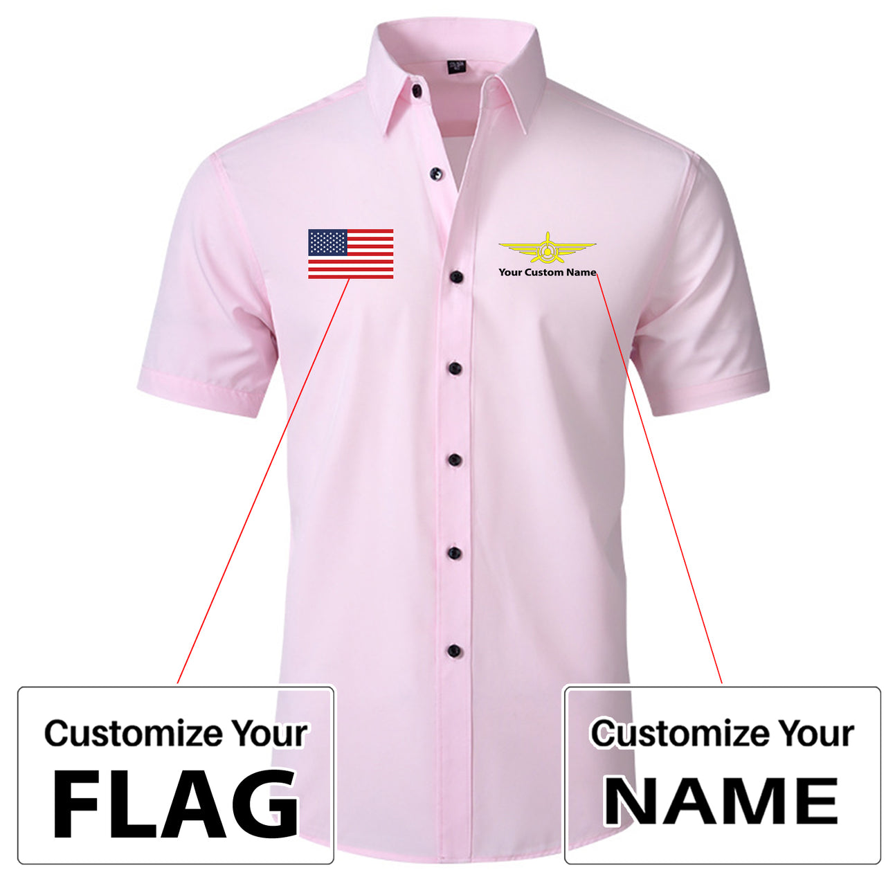 Custom Flag & Name with Badge 3 Design Super Quality Short Sleeve Shirts