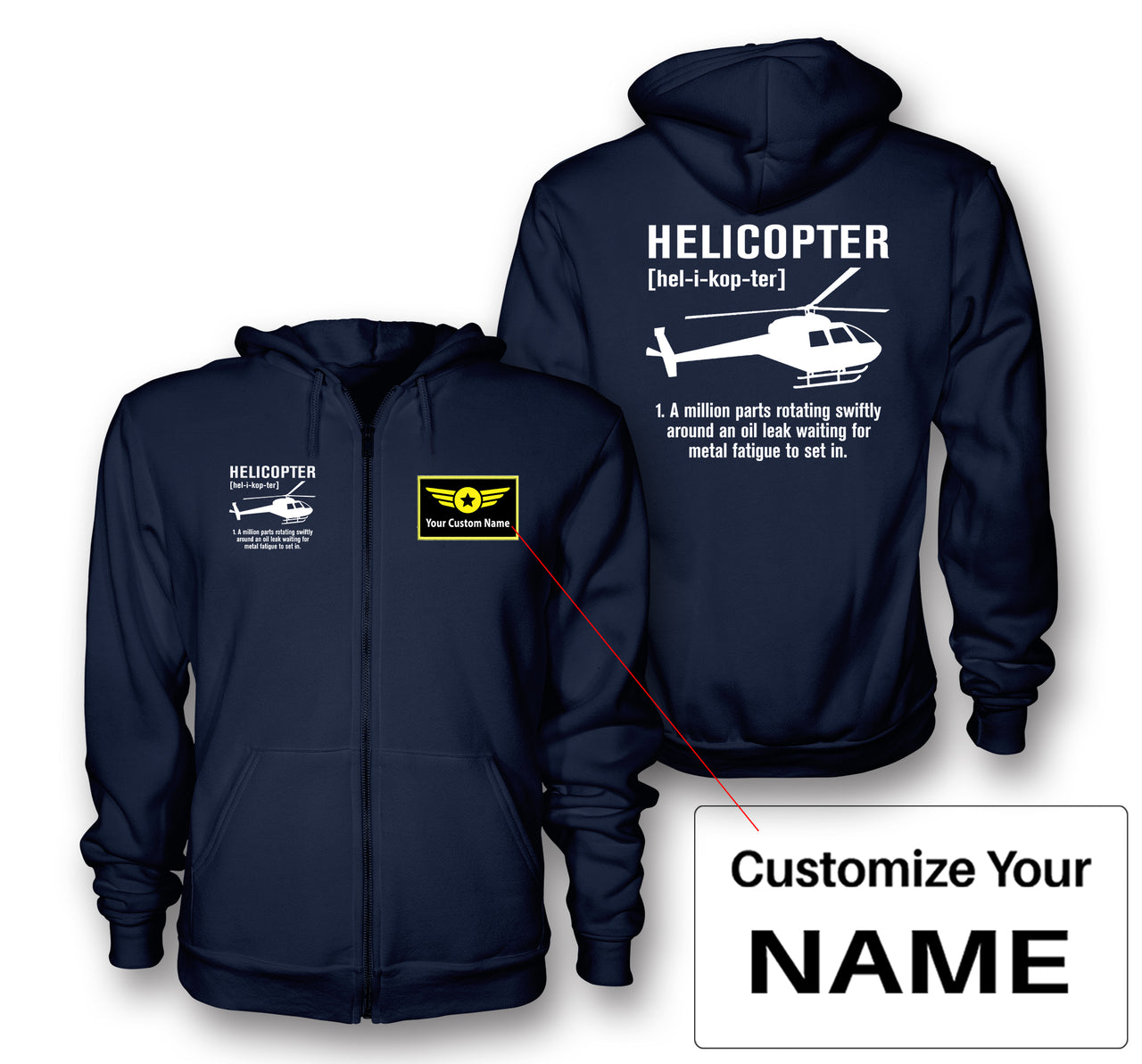 Helicopter [Noun] Designed Zipped Hoodies