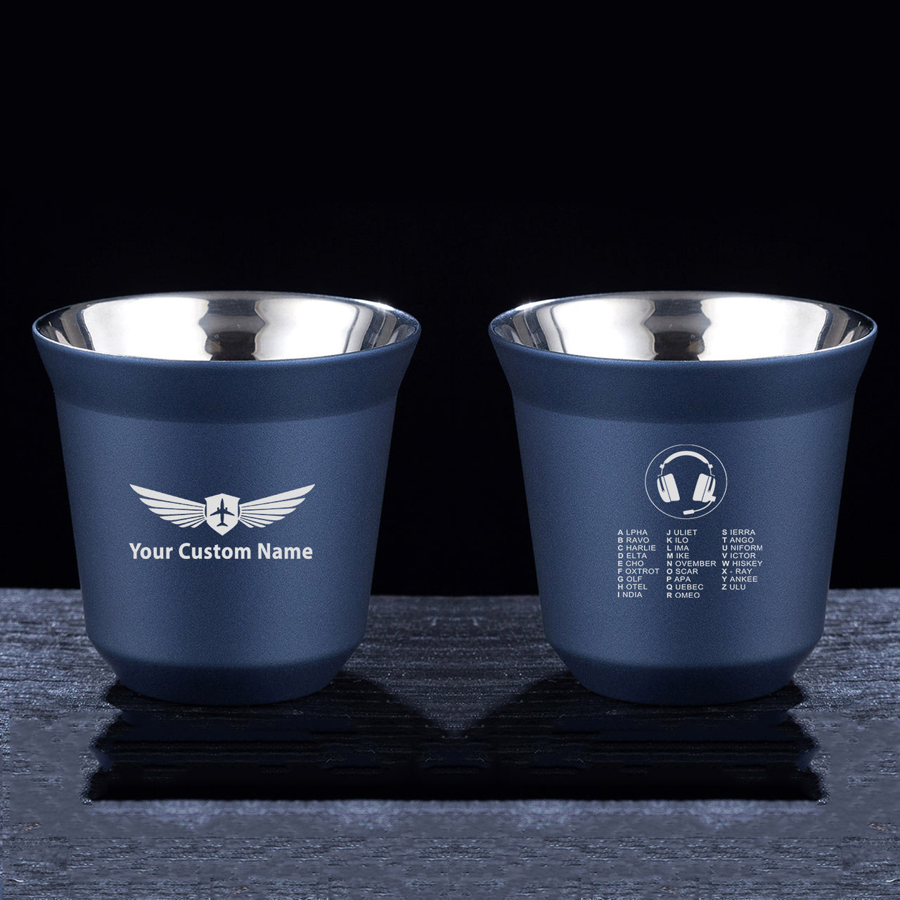 Aviation Alphabet 3 Designed Double Wall Stainless Steel Coffee Mugs
