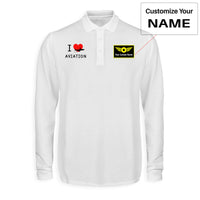Thumbnail for I Love Aviation Designed Long Sleeve Polo T-Shirts