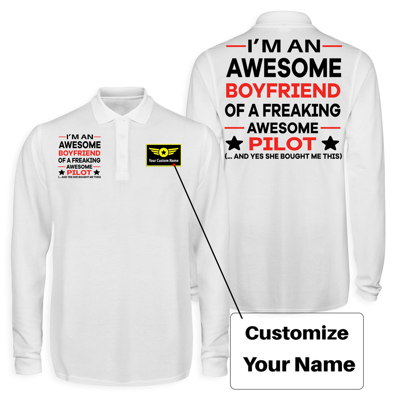 I am an Awesome Boyfriend Designed Long Sleeve Polo T-Shirts (Double-Side)