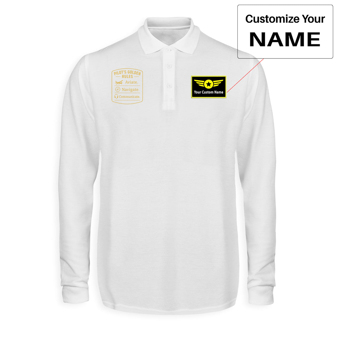 Pilot's Golden Rules Designed Long Sleeve Polo T-Shirts