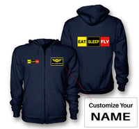 Thumbnail for Eat Sleep Fly (Colourful) Designed Zipped Hoodies