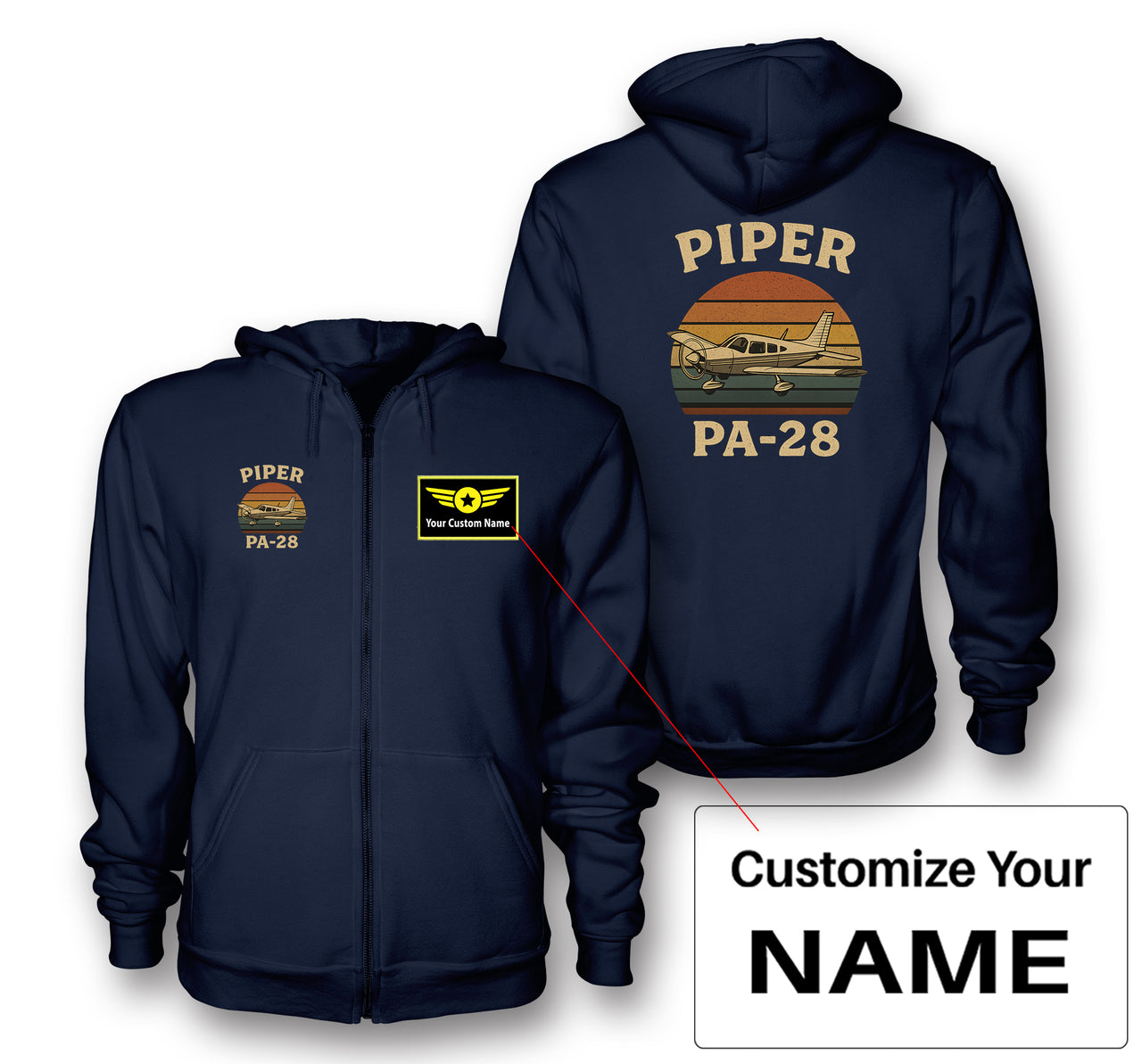 Retro Piper PA-28 Designed Zipped Hoodies