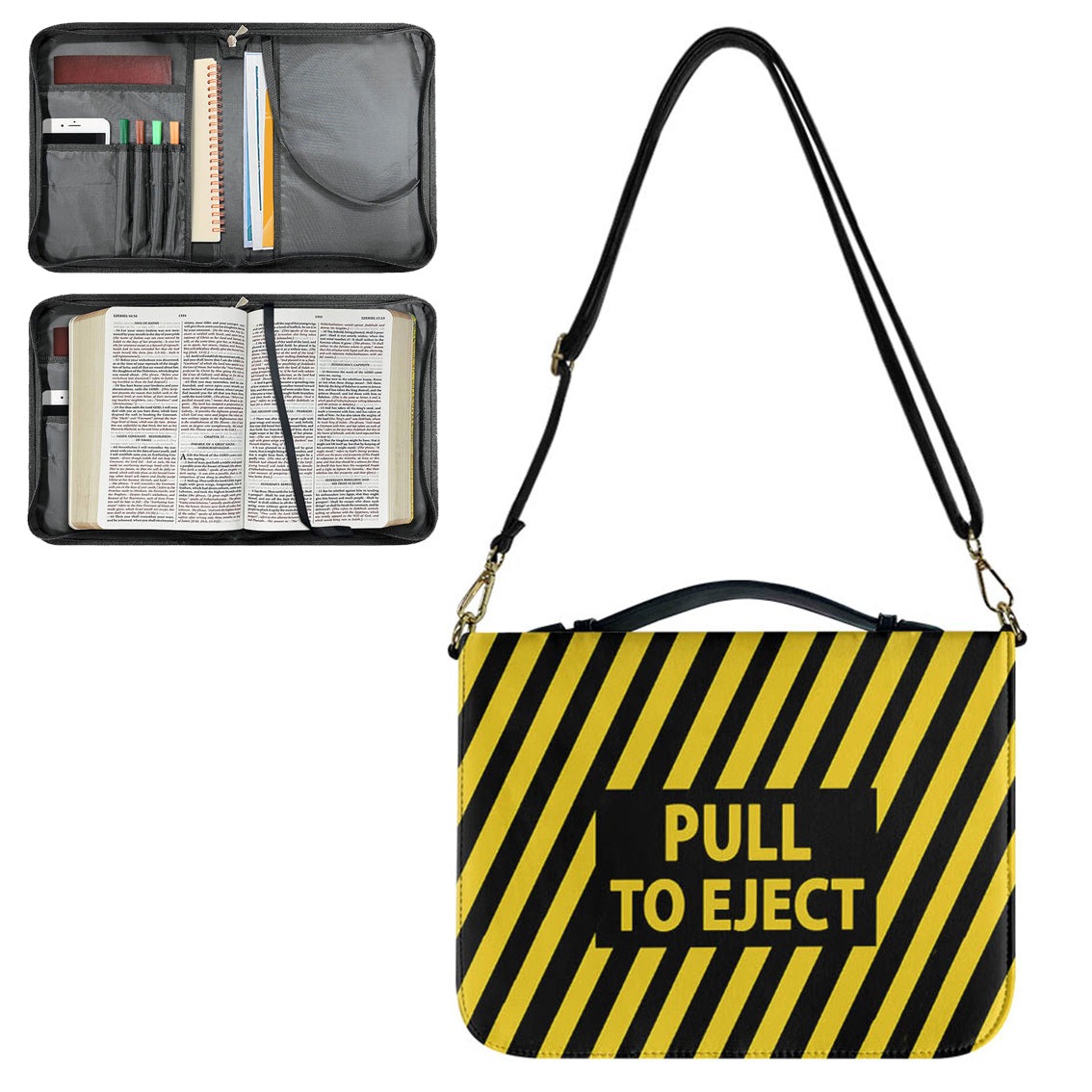 Pull To Eject 2 Designed PU Accessories Bags Strap Style