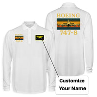 Thumbnail for Retro Boeign 747-8 Designed Long Sleeve Polo T-Shirts (Double-Side)