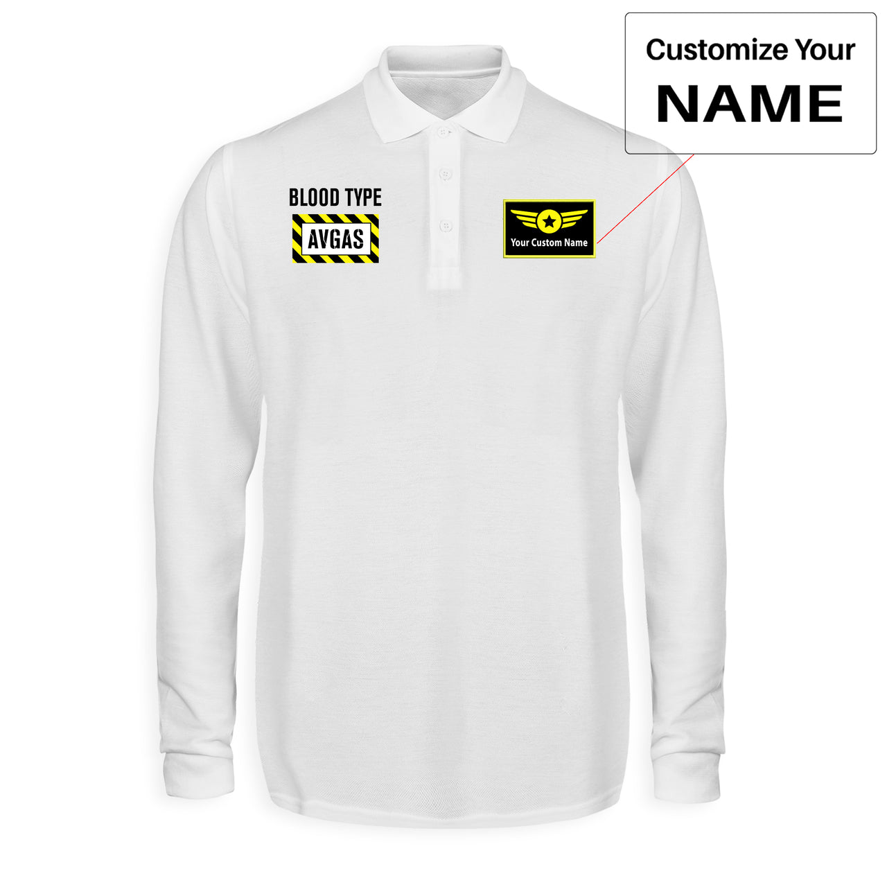 Blood Type AVGAS Designed Long Sleeve Polo T-Shirts