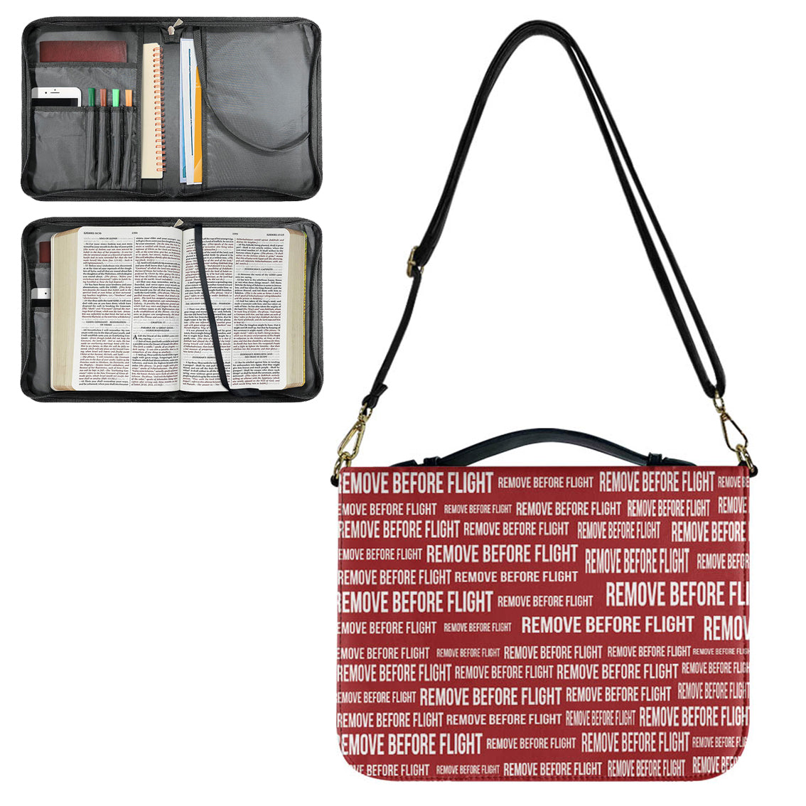 Remove Before Flight 3-Red Designed PU Accessories Bags Strap Style