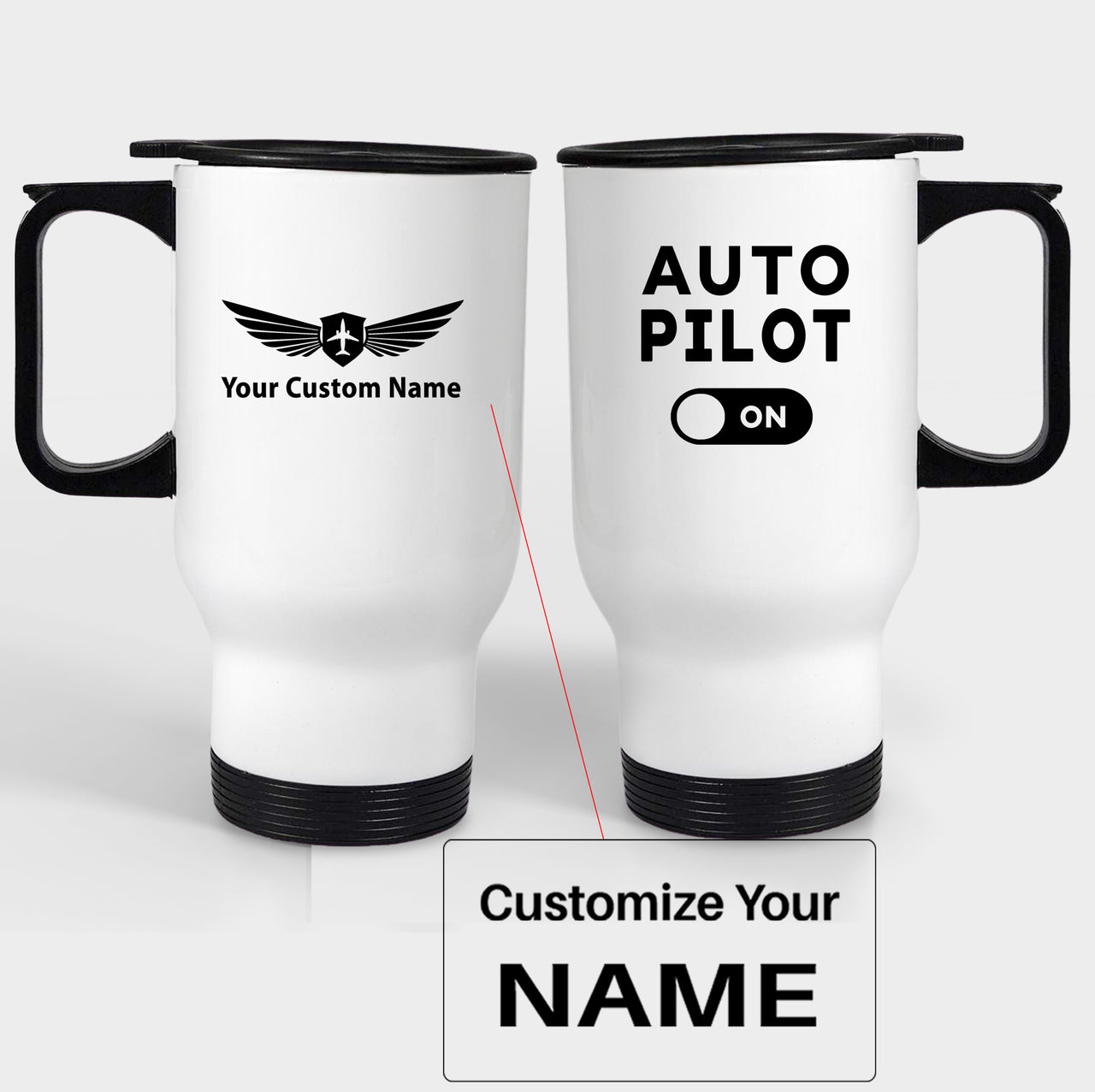 Auto Pilot ON Designed Travel Mugs (With Holder)