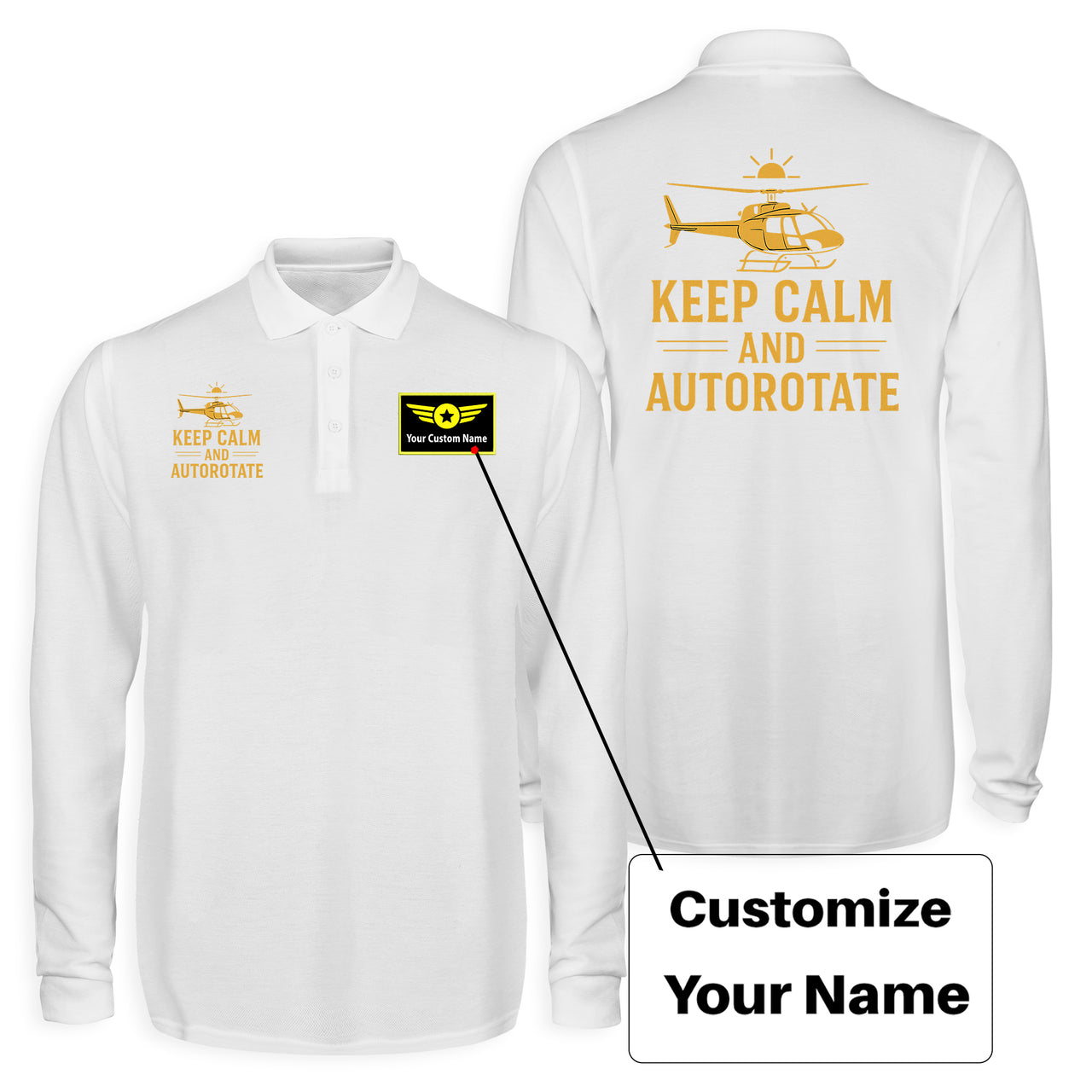 Keep Calm and Autorotate Designed Long Sleeve Polo T-Shirts (Double-Side)