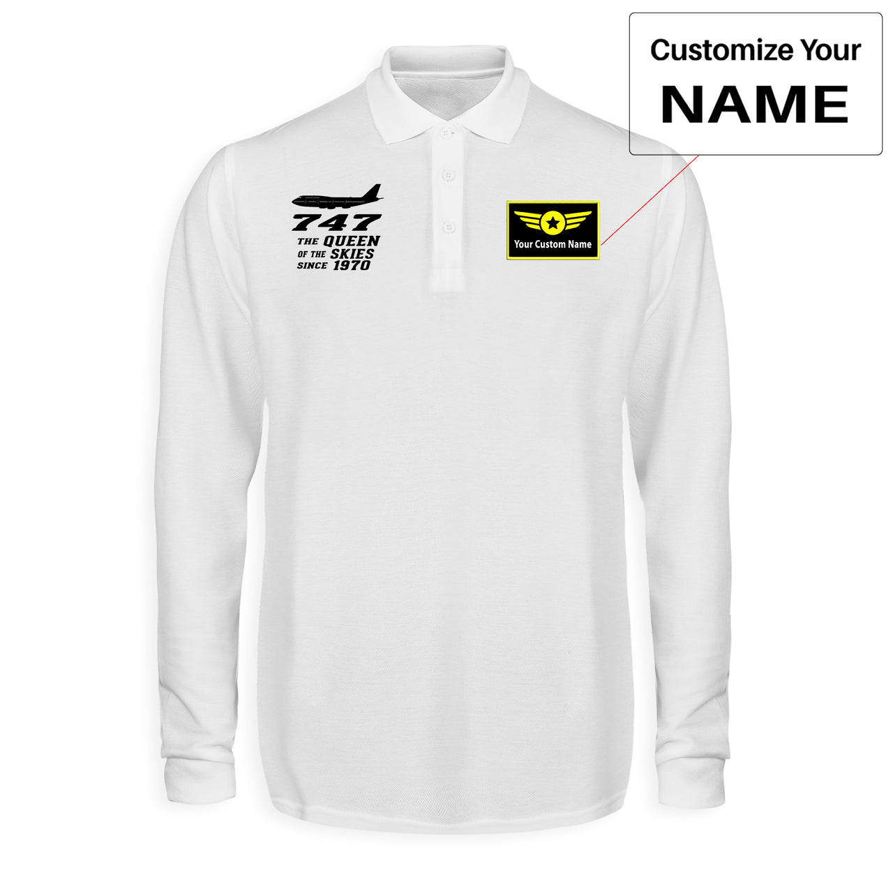 Boeing 747 - Queen of the Skies (2) Designed Long Sleeve Polo T-Shirts